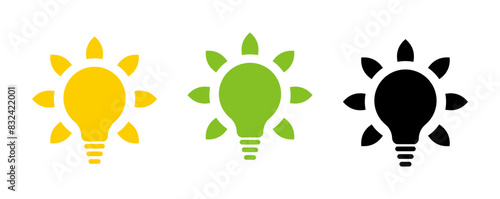Solar power icon set. Renewable and sustainable energy concept.