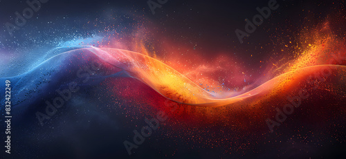 Dynamic abstract image featuring a vibrant wave of fiery and cool colors blending seamlessly on a dark background photo
