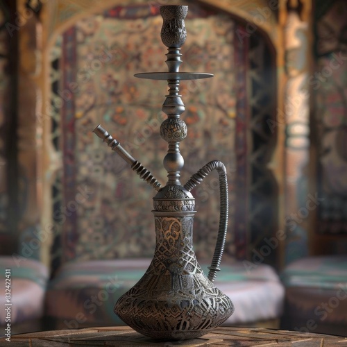 3D model of Authentic Middle Eastern hookah with intricate metalwork and design
