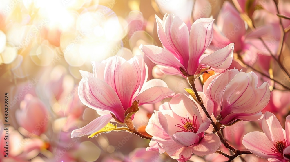 Beautiful pink magnolia flower in nature