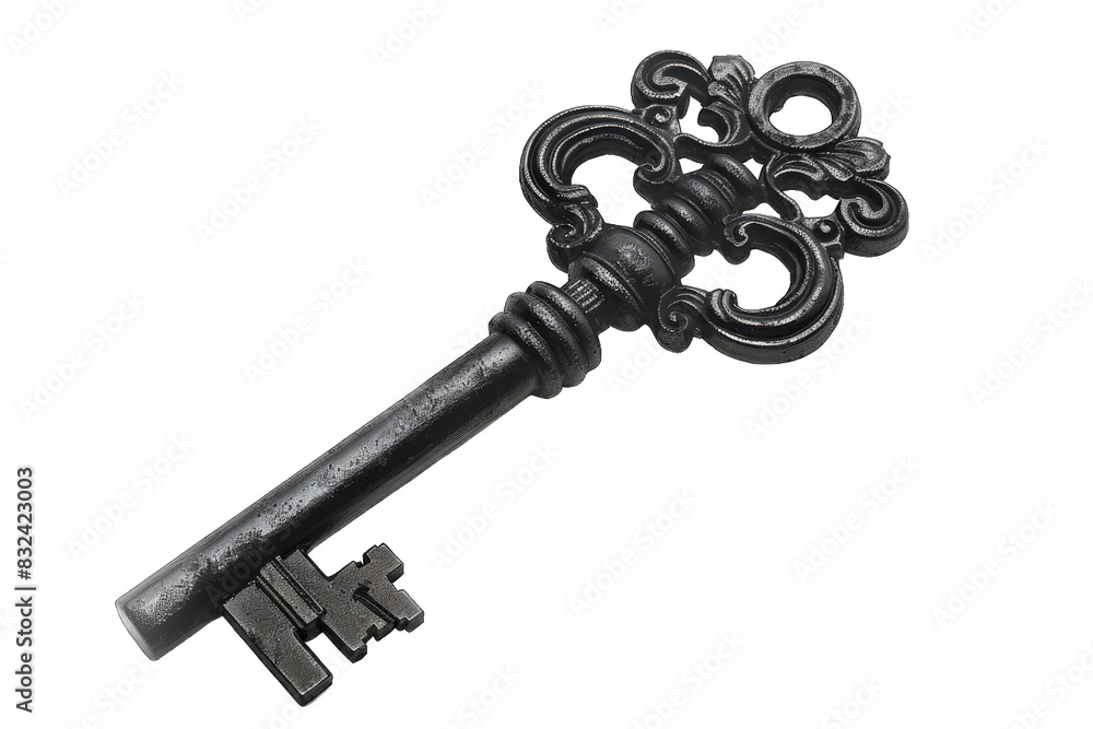 Intricately detailed antique skeleton key with ornate design, isolated on a white background, symbolizing security, history, and mystery. Intricately detailed antique skeleton key with ornate design, isolated on a white background, symbolizing security, history, and mystery.