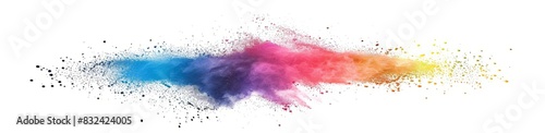 An explosion of rainbow paint color powder isolated on a white wide panorama background photo