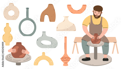 Pottery big vector set, collection ceramic vases