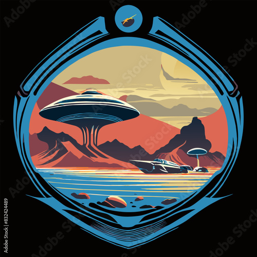 visit arrakis - vintage distressed surf - dune - sci fi, vector illustration photo