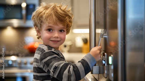 Dangerous Curiosity - Child Playing with Electrical Outlet in Unsupervised Kitchen