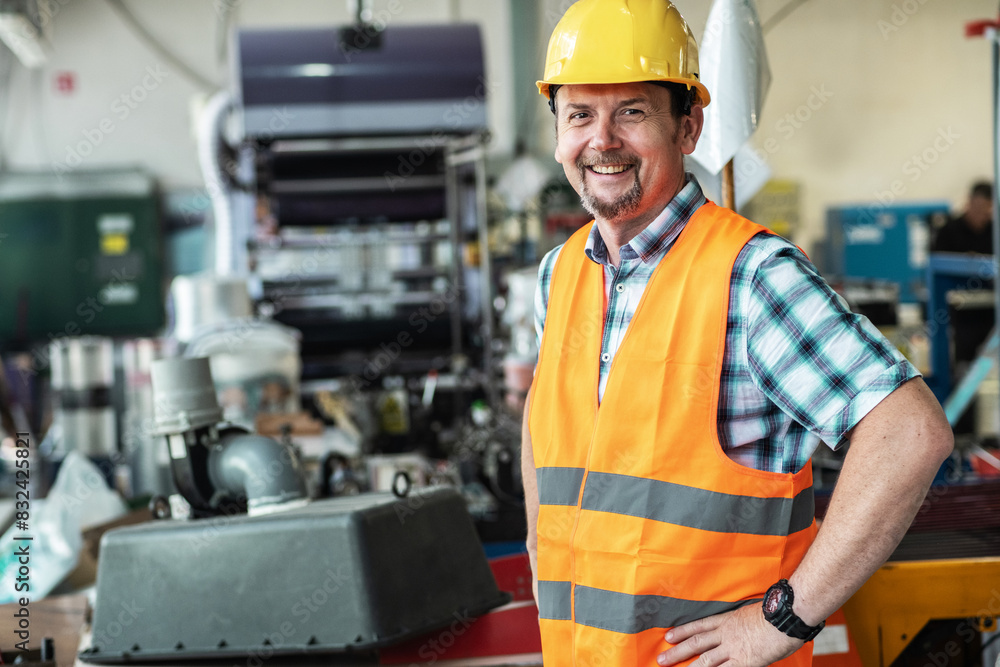 The portrait of supervisor stands confidently on the factory line, overseeing the production process. The portrait of supervisor stands confidently on the factory line, overseeing the production process.