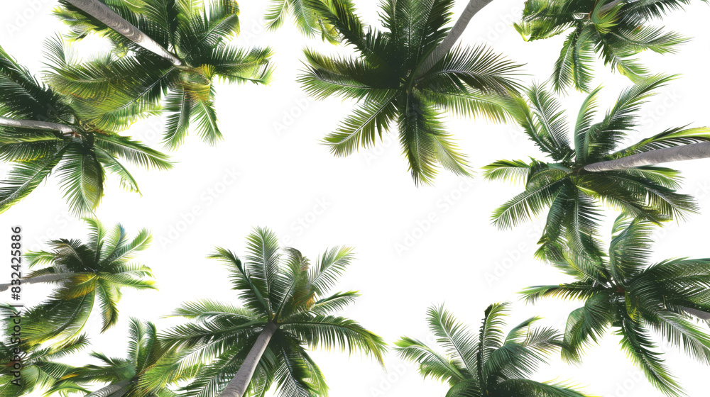 Palm tree, palm leaves on border Palm tree, palm leaves on border