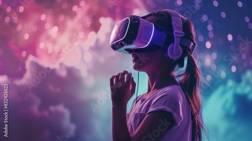 Teenage girl with VR headset exploring the metavers.  © Samady Sat 