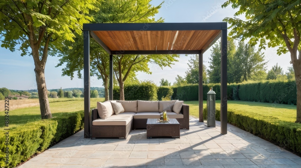 Modern Patio With Pergola and Sectional Sofa