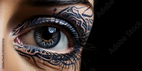 Closeup image of eye tattoo on forearm. Concept Eye tattoo close-up, forearm ink, body art, detailed design photo
