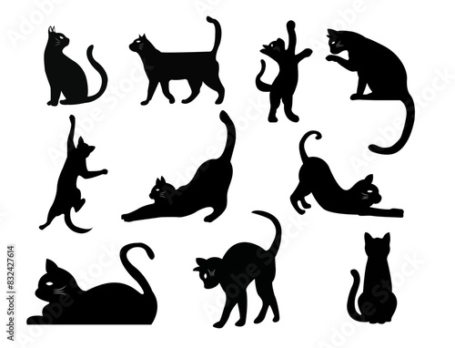 set of cat illustration silhouette