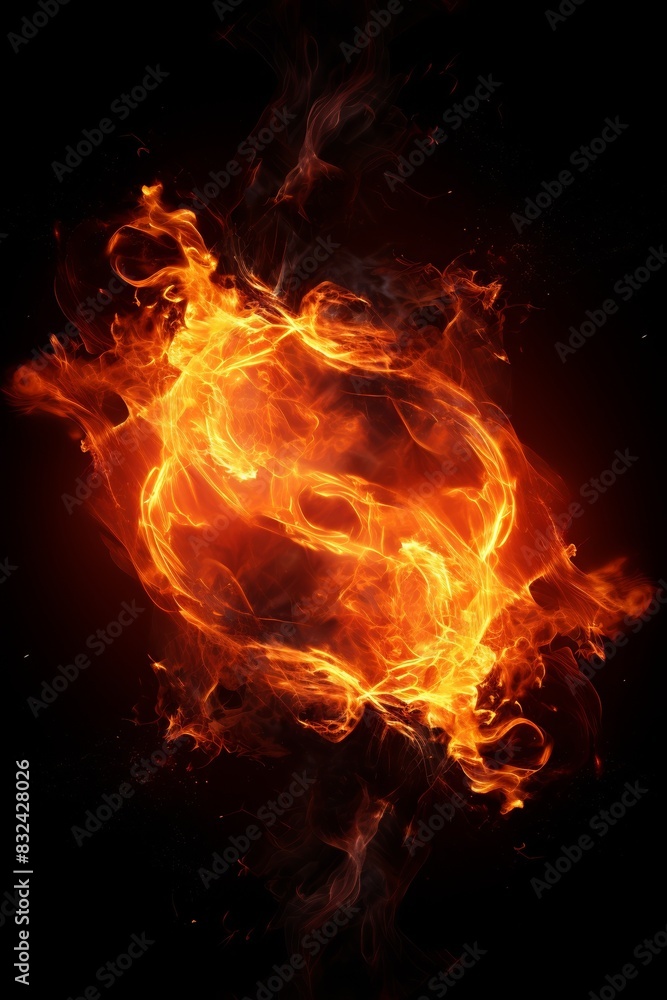 Fiery glowing artistic depiction resembling a money symbol on a dark background, symbolizing financial power and burning success. Fiery glowing artistic depiction resembling a money symbol on a dark background, symbolizing financial power and burning success.