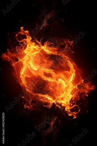 Fiery glowing artistic depiction resembling a money symbol on a dark background, symbolizing financial power and burning success.