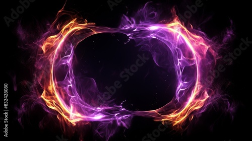 Vibrant abstract digital art featuring swirling purple and orange wisps forming an infinity shape against a dark background.