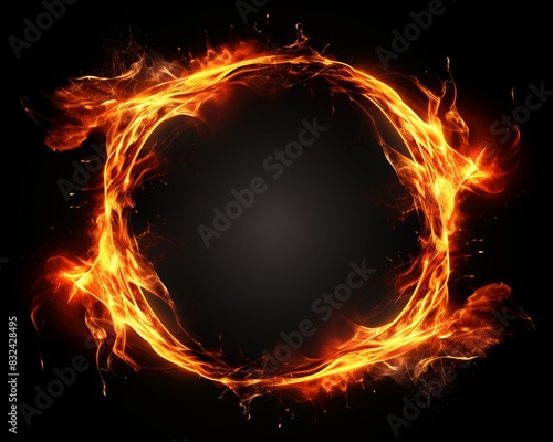 Dynamic fiery circle of flames on a dark background, perfect for abstract and energy concepts in design and art.