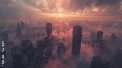 Futuristic city above the clouds for scifi or technology themed designs