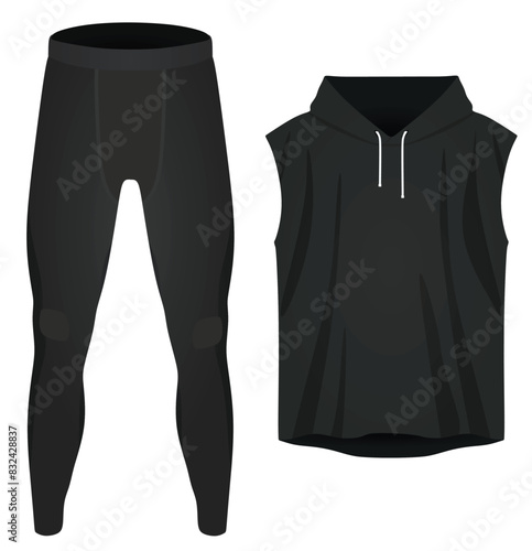 Sleeveless hoodie and joggers. vector