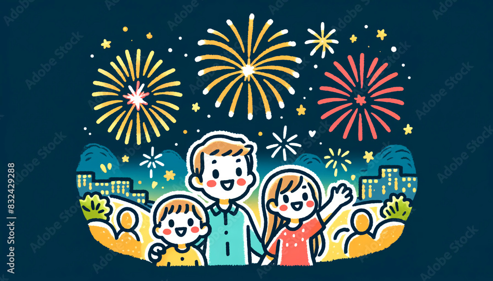 Family Enjoying Fireworks Display at Night Family Enjoying Fireworks Display at Night