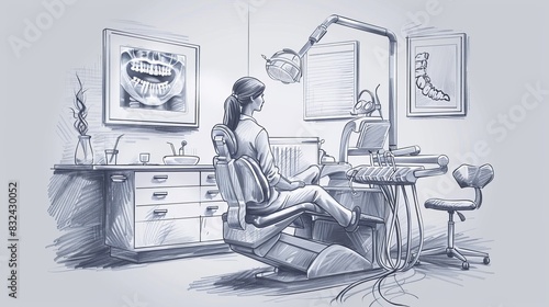 Dentistry clinic. Woman sitting in a dental chair. photo