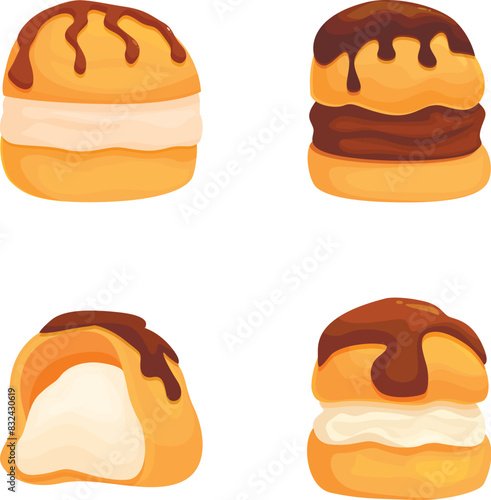 Delicious assorted cream puffs collection with chocolate glaze and whipped topping for indulgent tea time treats