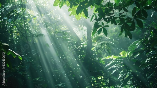 Rainforest canopy with sunlight filtering through  illustrating the richness and biodiversity of tropical forests