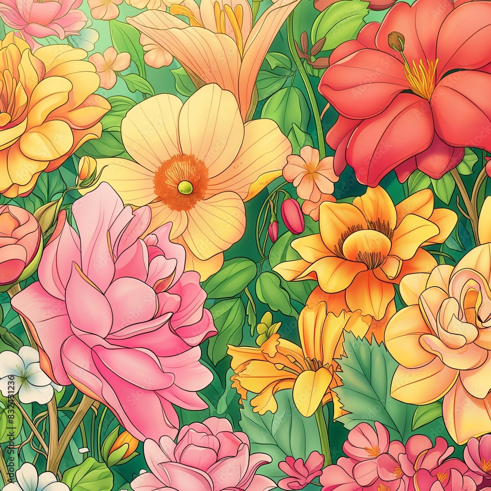 Vibrant Bunch of Colorful Flowers Blooming in a Garden Vibrant Bunch of Colorful Flowers Blooming in a Garden