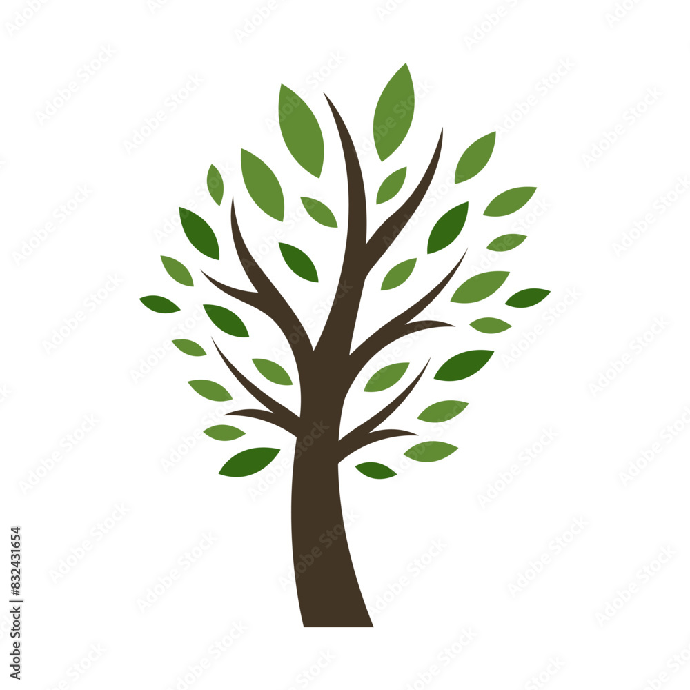 Obraz premium Stylized flat vector tree isolated on white background