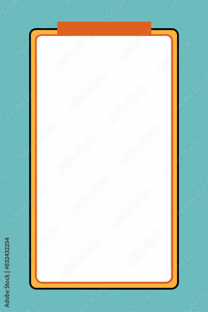 A clipboard with white board and orange frame on blue background A clipboard with white board and orange frame on blue background