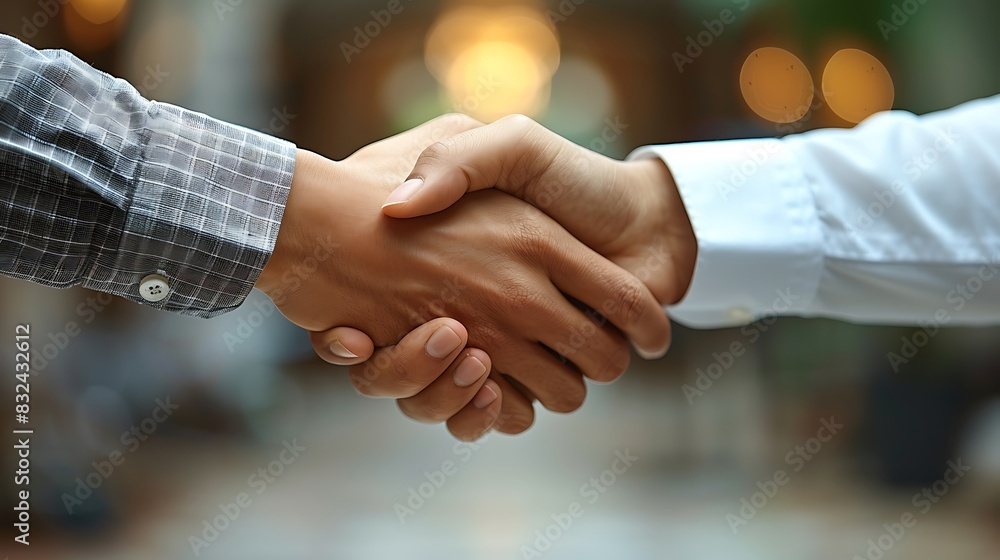 Detailed close-up of a handshake between hands of different ethnicities, focusing on hand textures and elegant cufflinks, blurred neutral office background, professional and inclusive. Detailed close-up of a handshake between hands of different ethnicities, focusing on hand textures and elegant cufflinks, blurred neutral office background, professional and inclusive.