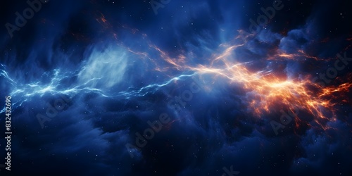 Dark blue background with electric sparks resembling a lightning bolt. Concept Electric Sparks, Lightning Bolt, Dark Blue Background, Photography, Edgy Aesthetic © Ян Заболотний