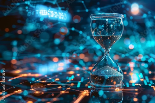 An hourglass filled with digital sand, demonstrating the time-sensitive nature generated by AI