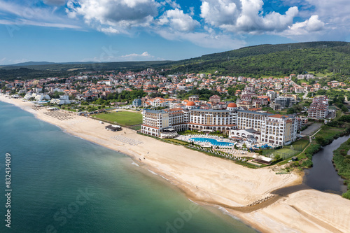 Aerial view to a sea resort Obzor on Black sea in Bulgaria photo