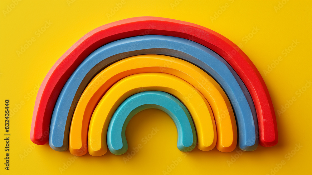 Obraz premium Colorful rainbow shaped eraser on a yellow background.