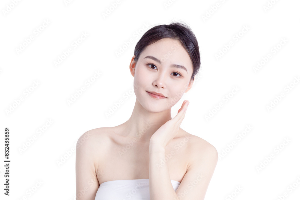 Young oriental woman caressing facial skin show
Young oriental woman caressing facial skin show