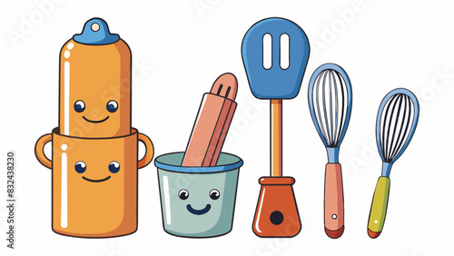  They vary in size and shape depending on their specific purpose but all share the common function of aiding in preparing food.. Cartoon Vector.