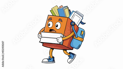 A backpack overflowing with books and papers ss digging into shoulders and causing back pain making it a struggle to carry.. Cartoon Vector.
