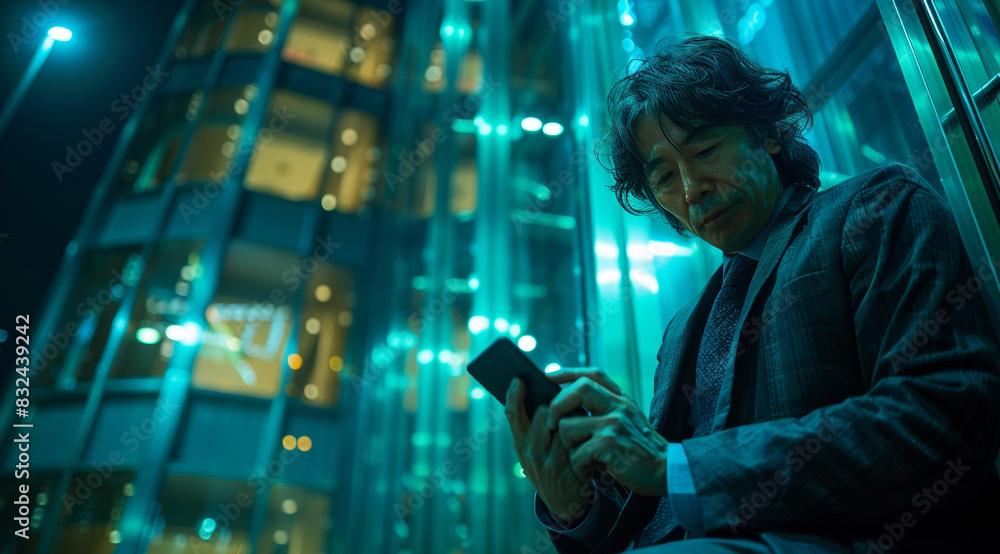 Serious business man dressed in suit using smartphone Serious business man dressed in suit using smartphone