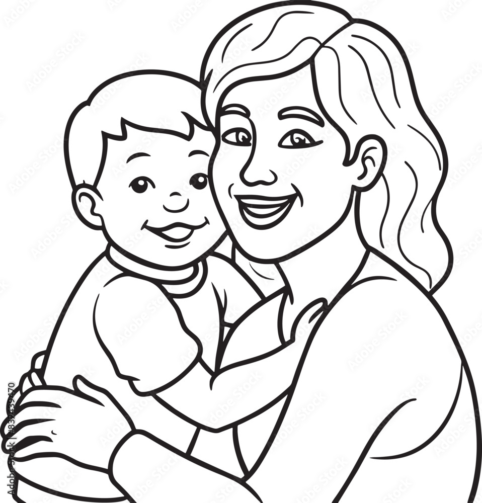 happy mother and baby illustration black and white happy mother and baby illustration black and white