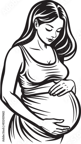 silhouette of pregnant woman illustration black and white