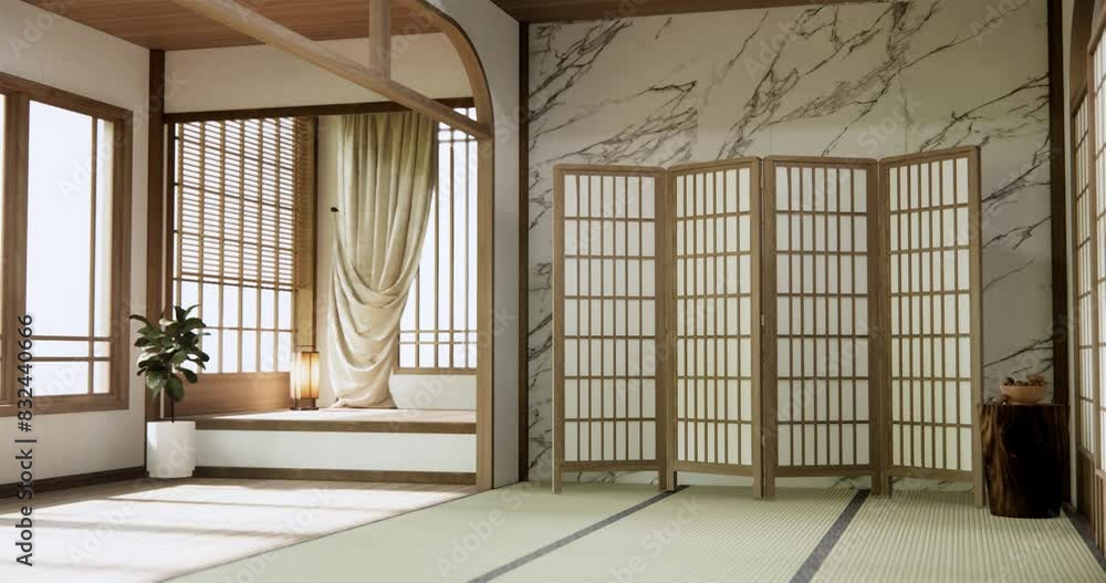 Interior, Empty room and tatami mat floor room japanese style. 3D rendering Interior, Empty room and tatami mat floor room japanese style. 3D rendering