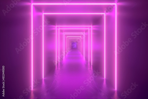 Futuristic neon tunnel bright cyberspace hall party road glowing arch colorful digital background modern future corridor hallway space tech virtual reality vr subway portal web illustration internet