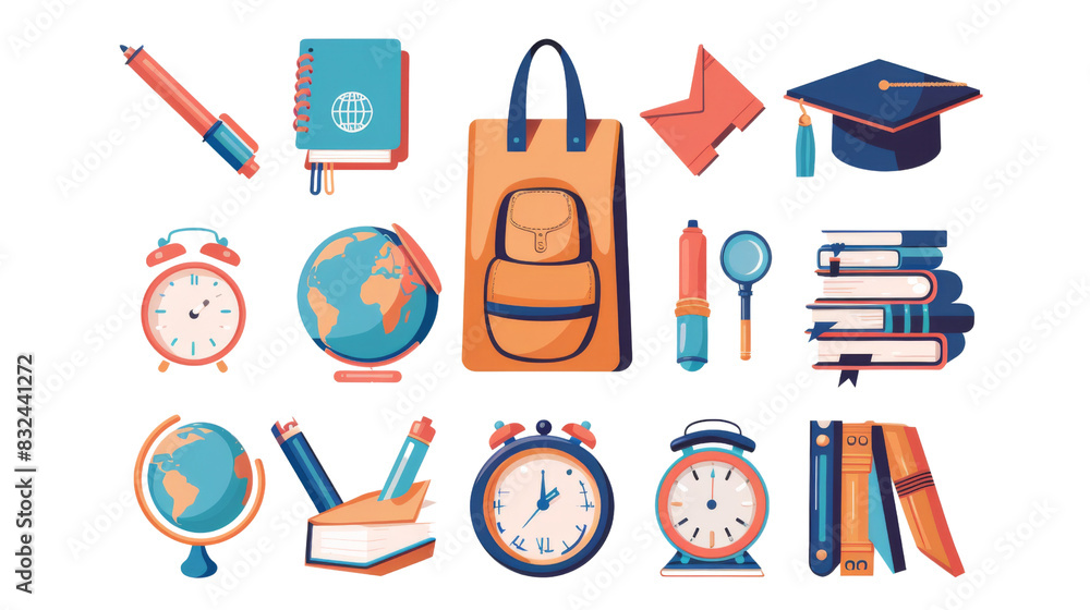 Back to school, Background with a set of back to school icons Back to school, Background with a set of back to school icons
