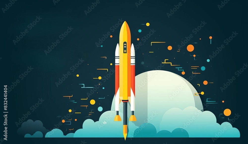 Naklejka premium From Rocket Launch to Market Domination The Startup Story That Soars, flat design, minimal