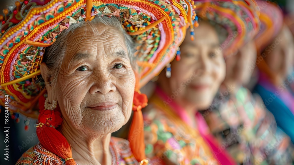 Fototapeta premium Senior citizens in traditional Thai clothing at a cultural event