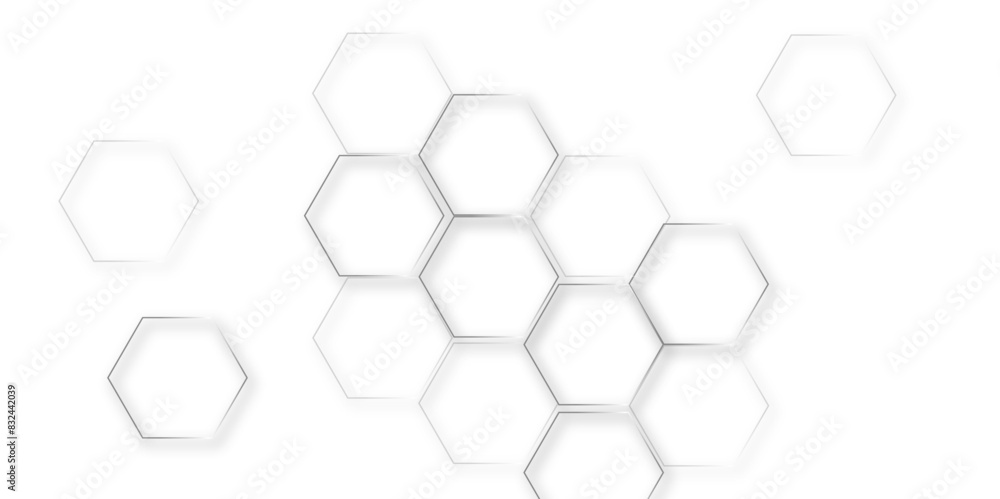 Abstract white and gray hexagon technology lines background. Abstract white and grey color hexagonal geometric background with copy space. Abstract white lines background. Abstract white and gray hexagon technology lines background. Abstract white and grey color hexagonal geometric background with copy space. Abstract white lines background.