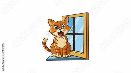 A persistent stray cat insistently meowing outside a window begging for attention and food.. Cartoon Vector. photo