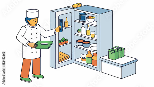 A person cooking in the kitchen looking through their pantry and fridge to find ingredients and then experimenting with different recipes without. Cartoon Vector.