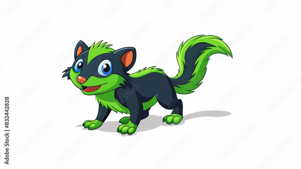 A playful energetic creature with sleek black fur and a long bushy tail. It has bright green eyes and enjoys chasing after toys and shadows.. Cartoon Vector. A playful energetic creature with sleek black fur and a long bushy tail. It has bright green eyes and enjoys chasing after toys and shadows.. Cartoon Vector.