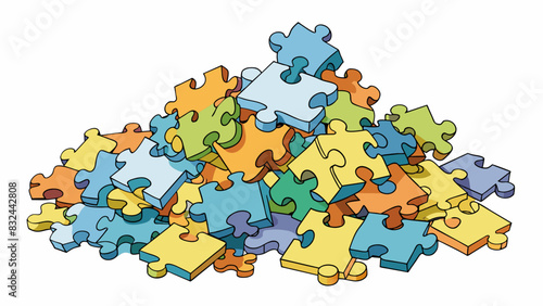 A pile of tered puzzle pieces jumbled and disorganized with a feeling of chaotic uncertainty lingering over it.. Cartoon Vector.