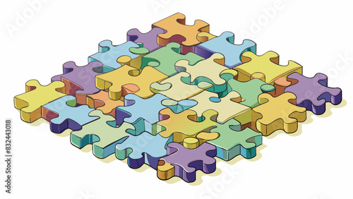 A puzzle made up of hundreds of small intricately designed pieces that must be fit together in just the right way to create a cohesive detailed image.. Cartoon Vector.